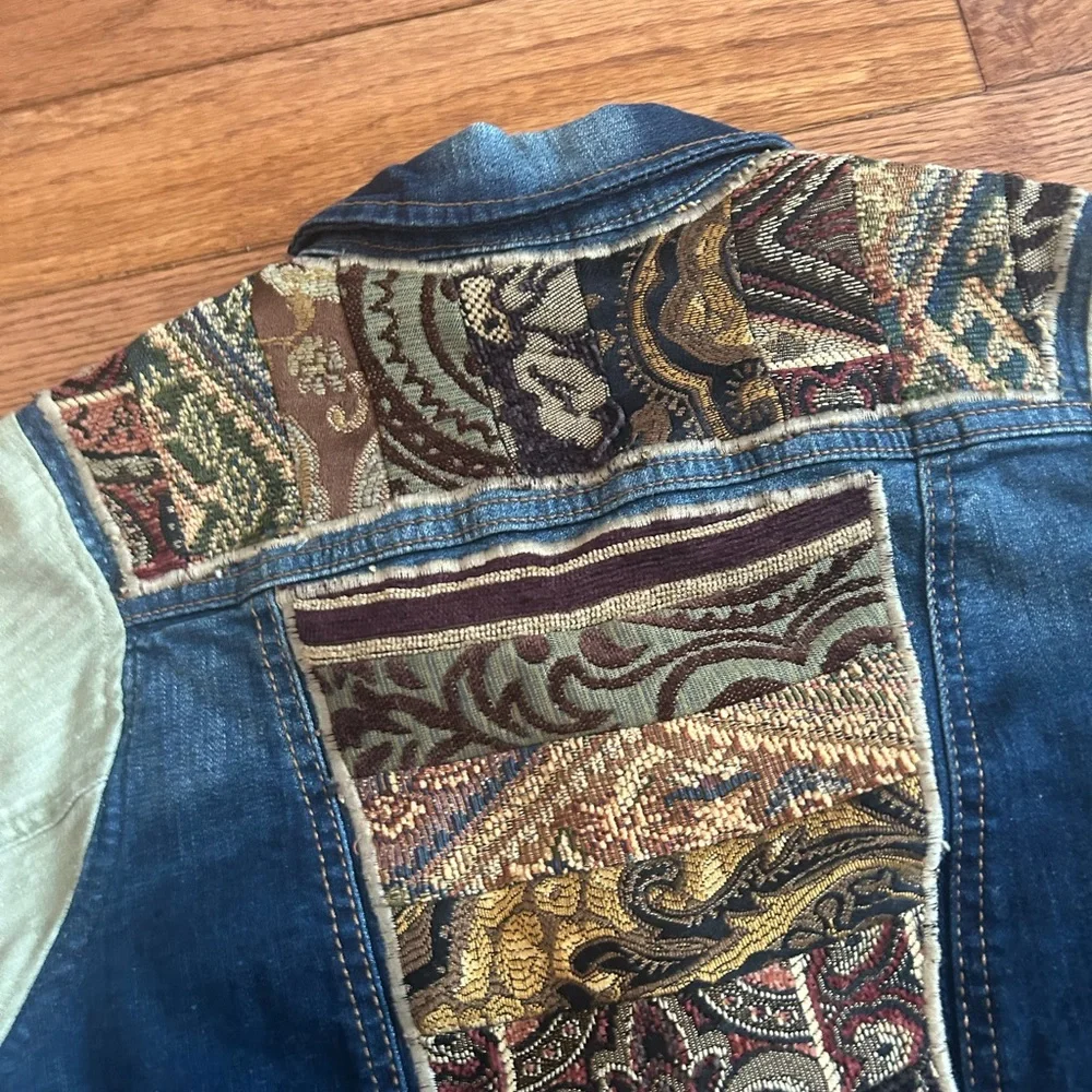 Whimsigoth tapestry patchwork denim jacket - Picture 4 of 15